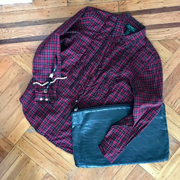 Red Ruffle Tuxedo Button Down - Picture 4 of 7